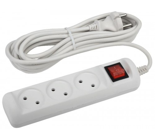 U-3s-5m-2x1 Удлин-ль без заземл, с выкл, 3гн, 5м, ПВС, 2х1мм2, 10А (20/720)  Б0044051  ЭРА