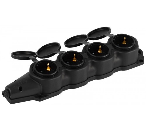 Колодка  KX-4e-B-IP44 каучуковая с заземлением 4 розетки 16A IP44 черная  Б0068394  ЭРА