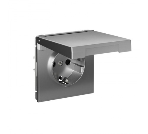 ArtGallery Сталь Розетка с заземлением со шторками с крышкой, 16А, IP20,  механизм, быстрозажим. клем.  GAL000946S  SE