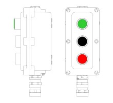 Взрывонепроницаемый пост управления из алюминия LCSD-03-B-MC-L1G(220)x1-P1B(11)x1-P1R(11)x1-PCMB-KA3MHK  LCSD21000106  DKC