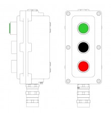 Взрывонепроницаемый пост управления из алюминия LCSD-03-B-MC-L1G(220)x1-P1B(11)x1-P1R(11)x1-PCMB-KA3MHK  LCSD21000106  DKC