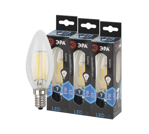 Лампа светодиодная F-LED B35-7W-840-E14 (филамент, свеча, 7Вт, нейтр, E14)  Б0027943  ЭРА