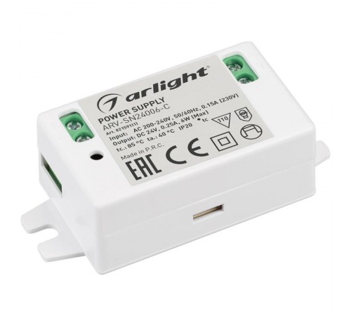 Блок питания ARV-SN24006-C (24V, 0.25A, 6W) (Arlight, IP20 Пластик, 3 года)  021591(1)  Arlight