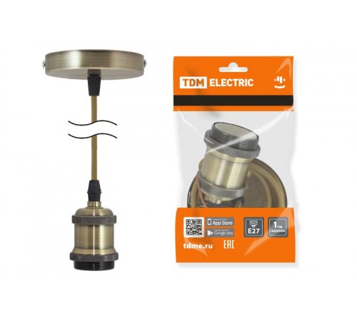 Патрон Е27 с подвесом 1 м, металлический "Лофт", бронза  SQ0335-0071  TDM