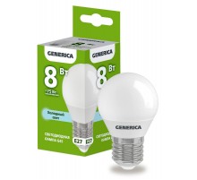 Лампа светодиодная G45 шар 8Вт 230В 6500К E27   LL-G45-08-230-65-E27-G  GENERICA