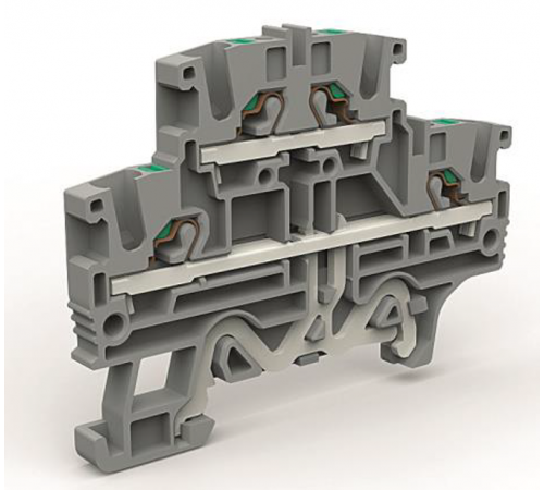 Двухуровневая клемма 2,5 кв.мм с заземлением в нижнем ярусе  ZEFD220GR  DKC