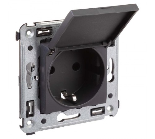 Розетка с крышкой в стену, 2P+E, с з/ш, "Avanti", "Черный матовый"  4412013  DKC