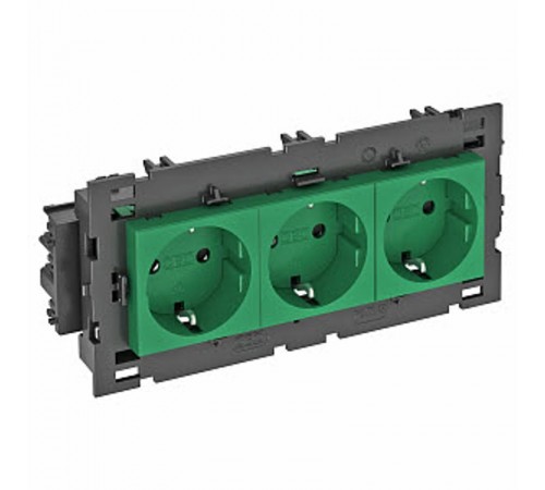 Розетка тройная 0° Modul45connect с з/к, 250 В, 16A (зеленый) (STD-D0C8 MZGN3)  6120456  OBO Bettermann