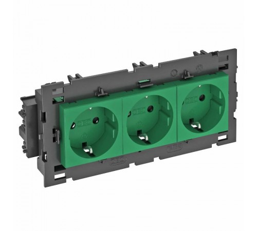 Розетка тройная 0° Modul45connect с з/к, 250 В, 16A (зеленый) (STD-D0C8 MZGN3)  6120456  OBO Bettermann