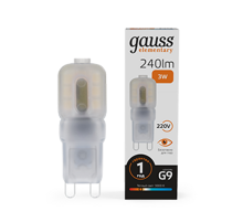 Лампа светодиодная Elementary G9 AC220-240V 3W 240lm 3000K пластик LED 1/10/200  14913  Gauss