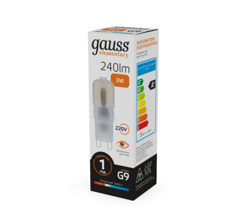 Лампа светодиодная Elementary G9 AC220-240V 3W 240lm 3000K пластик LED 1/10/200  14913  Gauss