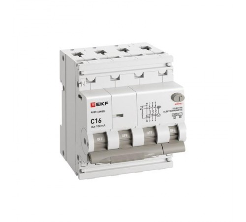 Выключатель автоматич. дифференциального тока селективный АВДТ-63N (S) 3P+N 16А 100мА C тип AC электромеханический 6кА PROXIMA  D63N46MS16C100  EKF