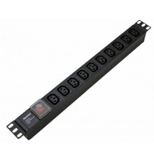 SHE19-10IEC-S-IEC Блок розеток для 19" шкафов, горизонтальный, 10 розеток IEC320 C13, выключатель с подсветкой,  482.6x44.4x44.4мм 426786  Hyperline