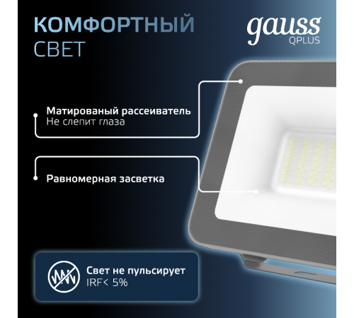 Прожектор светодиодный Qplus 30W 2550lm 6500K 200-240V IP65 графитовый LED 1/10  690511330  Gauss