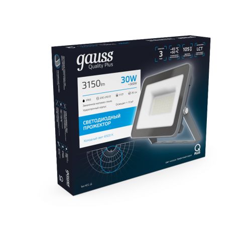 Прожектор светодиодный Qplus 30W 2550lm 6500K 200-240V IP65 графитовый LED 1/10  690511330  Gauss
