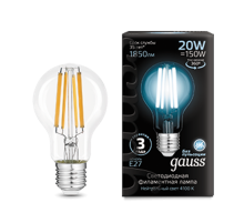 Лампа светодиодная Filament А60 20W 1850lm 4100К Е27 LED /10/40  1029022201  Gauss