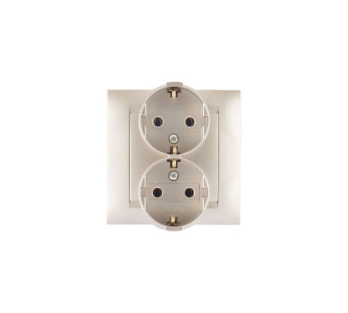 Simon 15 Шампань Розетка двойная с/з Schuko, 16А 250В, винт. зажим  1590459-034  Simon