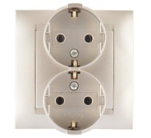 Simon 15 Шампань Розетка двойная с/з Schuko, 16А 250В, винт. зажим  1590459-034  Simon