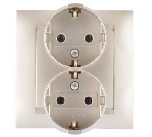 Simon 15 Шампань Розетка двойная с/з Schuko, 16А 250В, винт. зажим  1590459-034  Simon