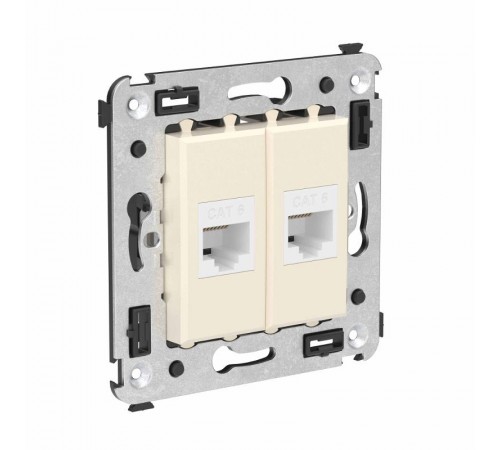 Компьютерная розетка RJ-45 без шторки в стену, кат.6 двойная, "Avanti", "Ванильная дымка"  4405694  DKC