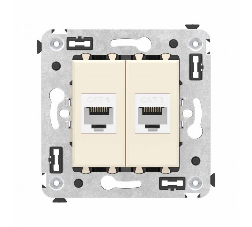 Компьютерная розетка RJ-45 без шторки в стену, кат.6 двойная, "Avanti", "Ванильная дымка"  4405694  DKC