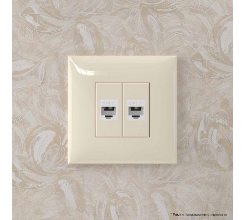 Компьютерная розетка RJ-45 без шторки в стену, кат.6 двойная, "Avanti", "Ванильная дымка"  4405694  DKC