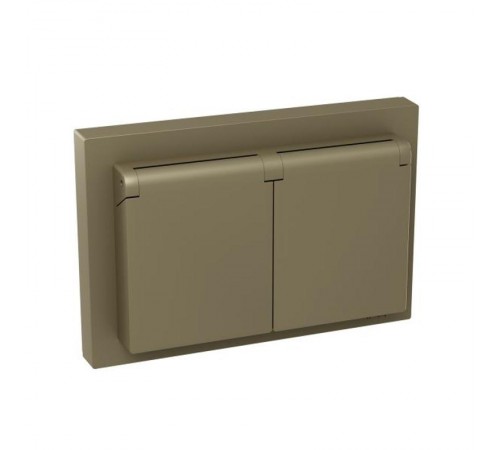 Механизм розетки двойной, 16А, IP44, с заземлением, со шторками, с рамкой, с крышками, шампань Эпика  UP1-SOC-211-44 EKF