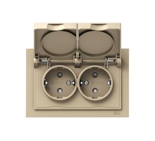 Механизм розетки двойной, 16А, IP44, с заземлением, со шторками, с рамкой, с крышками, шампань Эпика  UP1-SOC-211-44 EKF