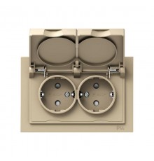 Механизм розетки двойной, 16А, IP44, с заземлением, со шторками, с рамкой, с крышками, шампань Эпика  UP1-SOC-211-44 EKF