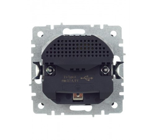 BRITE Розетка с заземлением со шторками 16А с USB A+A 3,1А РЮш10-2-БрС сталь  BR-R14-16-U21-D31-K46  IEK