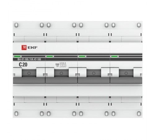 Выключатель автоматический четырехполюсный 4P 20А (C) 10kA ВА 47-100 PROxima  mcb47100-4-20C-pro  EKF