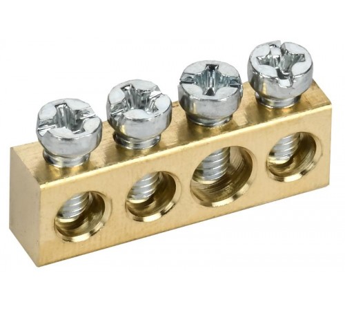 TEKFOR Шина нулевая сечение 6х9 4 отв. латунь  TF-KP00D-SN-04  IEK