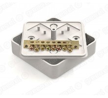 Коробка уравнивания потенциалов (КУП) 75х75х20мм с шиной 6х9, 8групп, наклейка "заземление",  БЕЛЫЙ GE41214-01  GREENEL