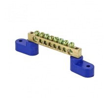 Шина "0" N (6х9мм) 8 отверстий латунь 2 синих угловых изолятора розничный стикер EKF PROxima  sn0-63-08-2-r  EKF