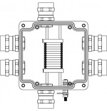 Коробка клеммная Ex из GRP; 1Ex e IIC T5 Gb IP66; Клеммы 4 кв.мм - 12шт.; А-B-C-D: ввод D10,5-18мм под небронир-ный кабель Ni -6 шт.  1231.051.19.