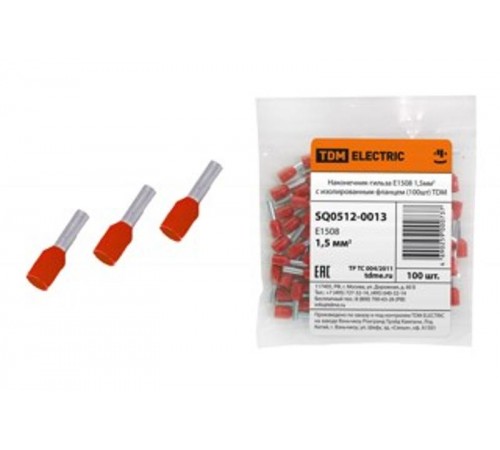 Наконечник-гильза Е1508 1,5мм2 с изолированным фланцем (100шт)   SQ0512-0013  TDM