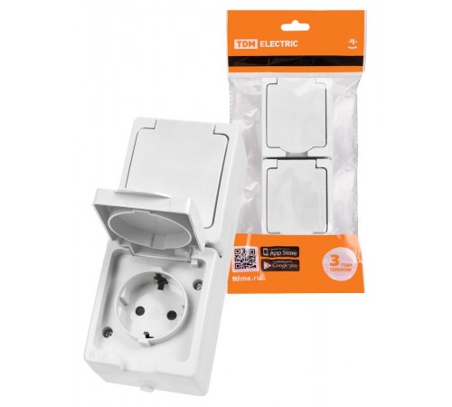 Розетка двойная 2П+З (вертикальная) открытой установки IP54 16А белая "Вуокса"  SQ1803-1009  TDM