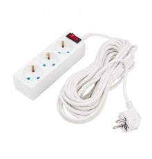 Удлинитель 3 гнезда, 10 м, 3х0.75 кв.мм, с/з, с кнопкой, белый  11-7207  PROconnect