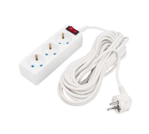 Удлинитель 3 гнезда, 10 м, 3х0.75 кв.мм, с/з, с кнопкой, белый  11-7207  PROconnect