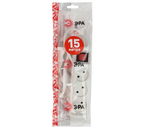 U-3s-1,5m-2x1 Удлин-ль без заземл, с выкл, 3гн, 1,5м, ПВС, 2х1мм2, 10А (20/720)  Б0044049  ЭРА