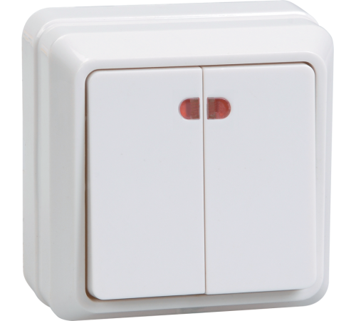 ОКТАВА белый Выключатель 2-клавишный с индикацией 10А ВС20-2-1-ОБ EVO21-K01-10-DC  GENERICA