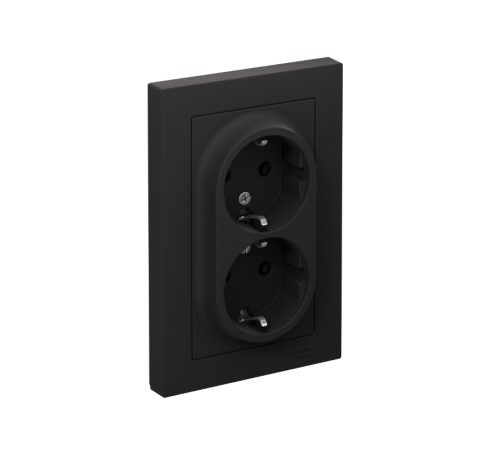 AtlasDesign Карбон Розетка 2-ая с заземлением, 16А, (в сборе с рамкой)  ATN001024  SE