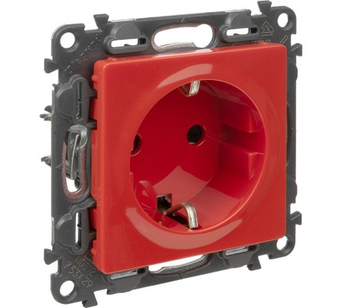 Valena LIFE Розетка сил. Красный 2К+З 16А 250В с з/ш, безвин. заж., с лиц. пан.  753129  Legrand