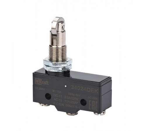 Миниатюрный конц. вык. 1НО1НЗ рертикально установленный роликовый плунжерный тип  34024DEK  DEKraft