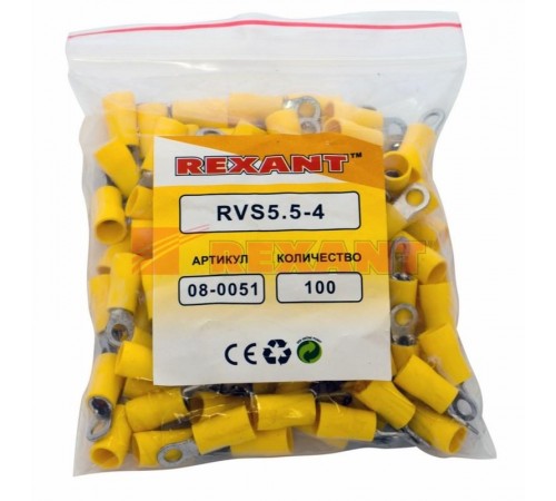 Наконечник кольцевой изолированный  4.3 мм 4-6 мм (НКи 6.0-4/НКи5,5-4) желтый  08-0051  REXANT