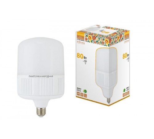 Лампа светодиодная T-80 Вт-230 В-4000 К-E27 (160x265 мм) НАРОДНАЯ  SQ0340-1585  TDM