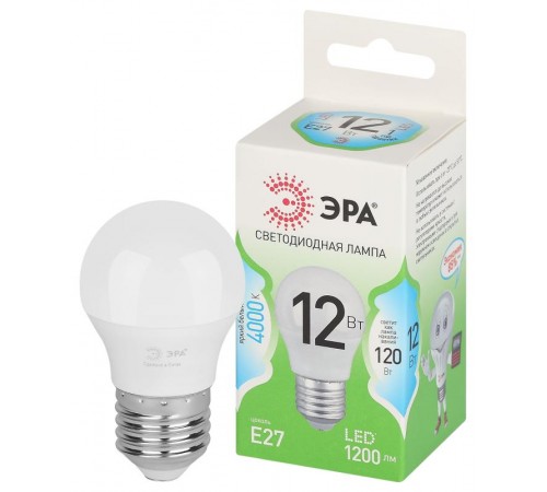 Лампа светодиодная  GREEN LINE LED P45-12W-840-E27 GL E27 12 Вт шар яркий белый свет  Б0067050  ЭРА