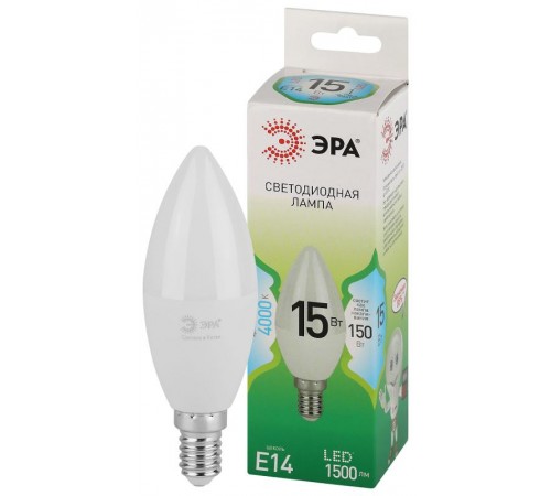 Лампа светодиодная  GREEN LINE LED B35-15W-840-E14 GL E14 15 Вт свеча яркий белый свет  Б0067121  ЭРА