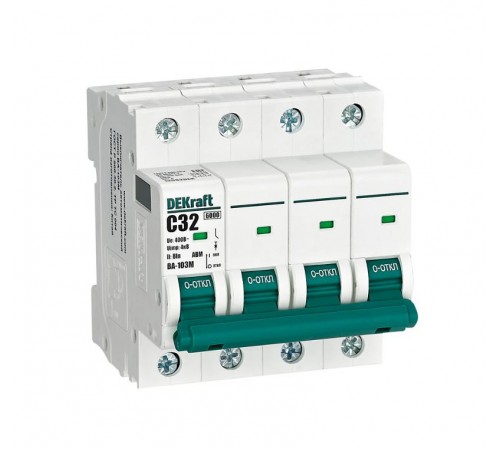 Выключатель автоматический без теплозащиты четырехполюсный ВА-103М 4P 32А характеристика C 6кА  12532DEK  Dekraft