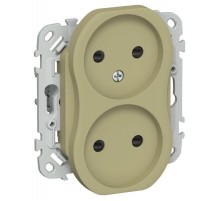 FLITE Розетка 2-ая без заземления со шторками 10А РСш02-0-ФлО оливковый  FI-R23-10-K26  IEK
